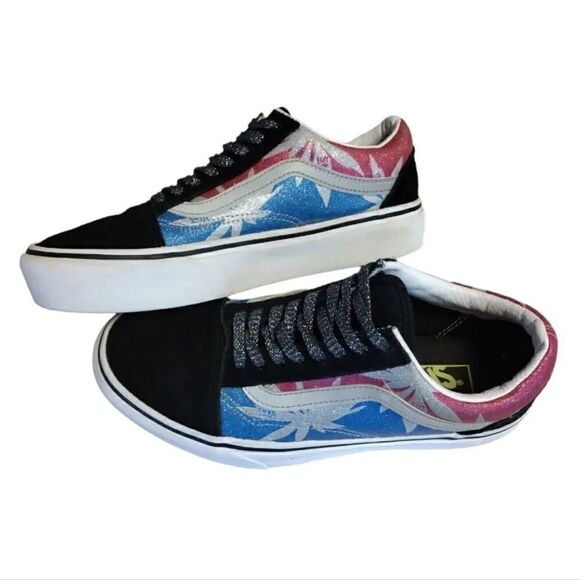 VANS Sparkly Old Skool Platform After Dark Summer Leaf Sneakers W8 M6.5 - Picture 4 of 16